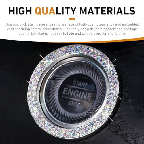 2PCS Bling Push to Start Button Cover, Crystal Rhinestone Engine Multicolored