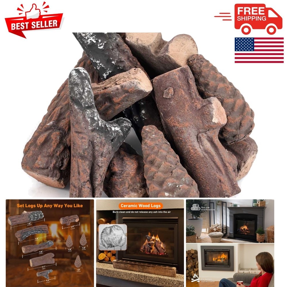 Small Decorative Ceramic Fireplace Logs - Safe, Non-Toxic, and Versatile