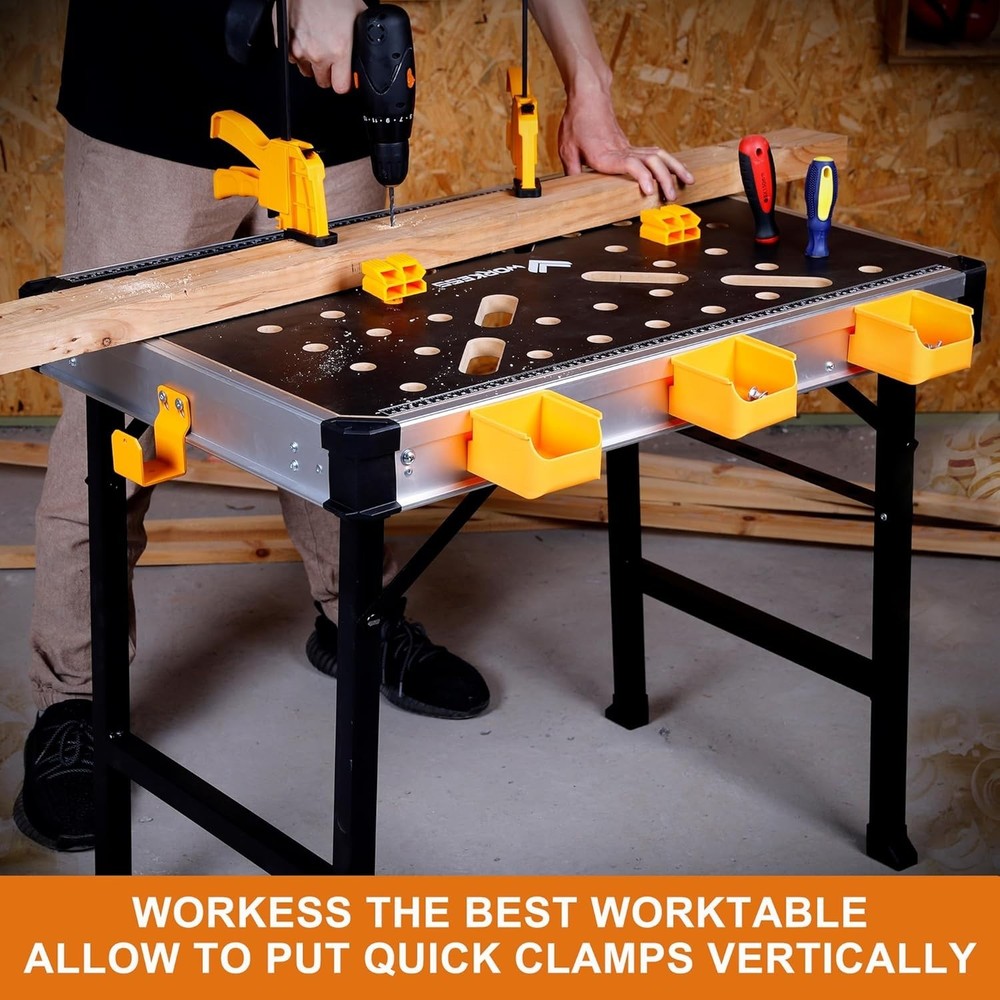 Compact Folding Work Table with 1000 lbs Capacity & 3 Tool Boxes for Garage Use