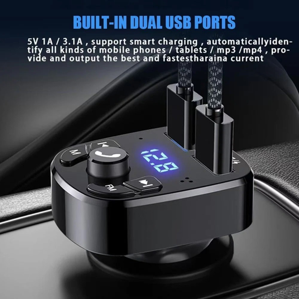 Bluetooth 5.0 Car Wireless FM Transmitter Adapter 2USB PD Charger AUX Hands-Free
