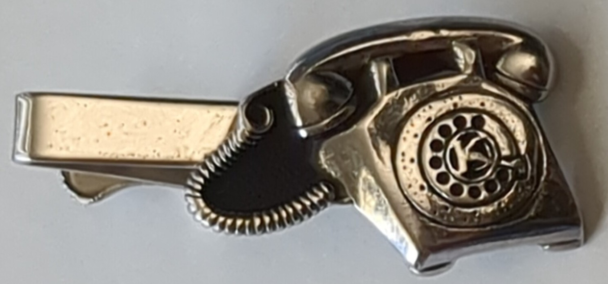 Vintage Rotary Telephone, B & B Tie Clip Bar Clasp Silvertone. Nice Looking