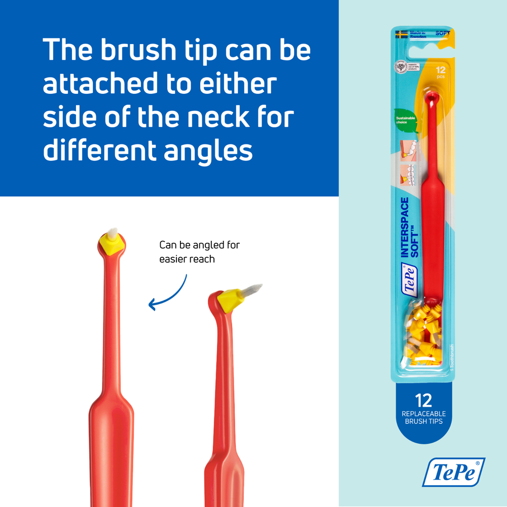 TEPE Interspace Soft Angled Toothbrush – Single End Tuft, 1 Brush, 12 Tips
