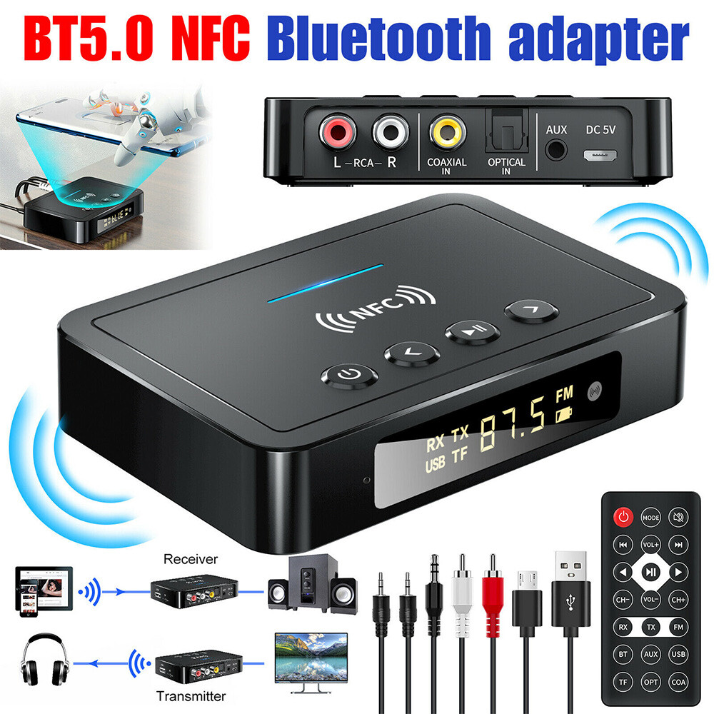NFC Bluetooth 5.0 Transmitter Receiver 3.5mm AUX To 2 RCA Wireless Audio Adapter