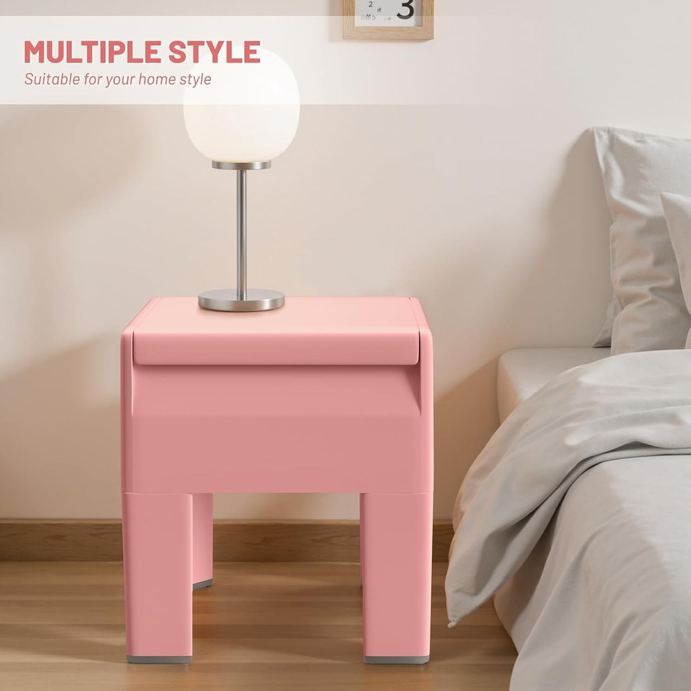 Modern Nightstand Multifunctional Plastic Bedside Table W/ Storage Space Side
