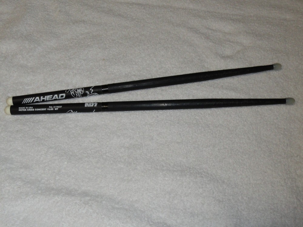 KISS Farewell Tour Staged Played Ahead Drumsticks set + Gloves and Signed Head