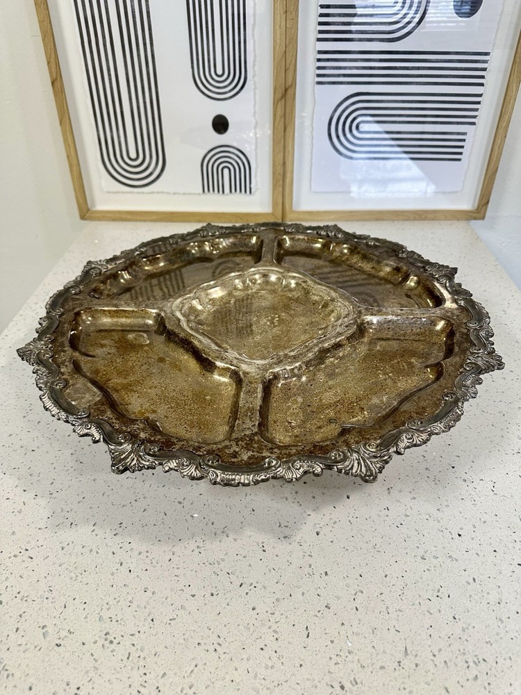 Silver Soldered Stud Plated Lazy Susan Serving Platter 20"