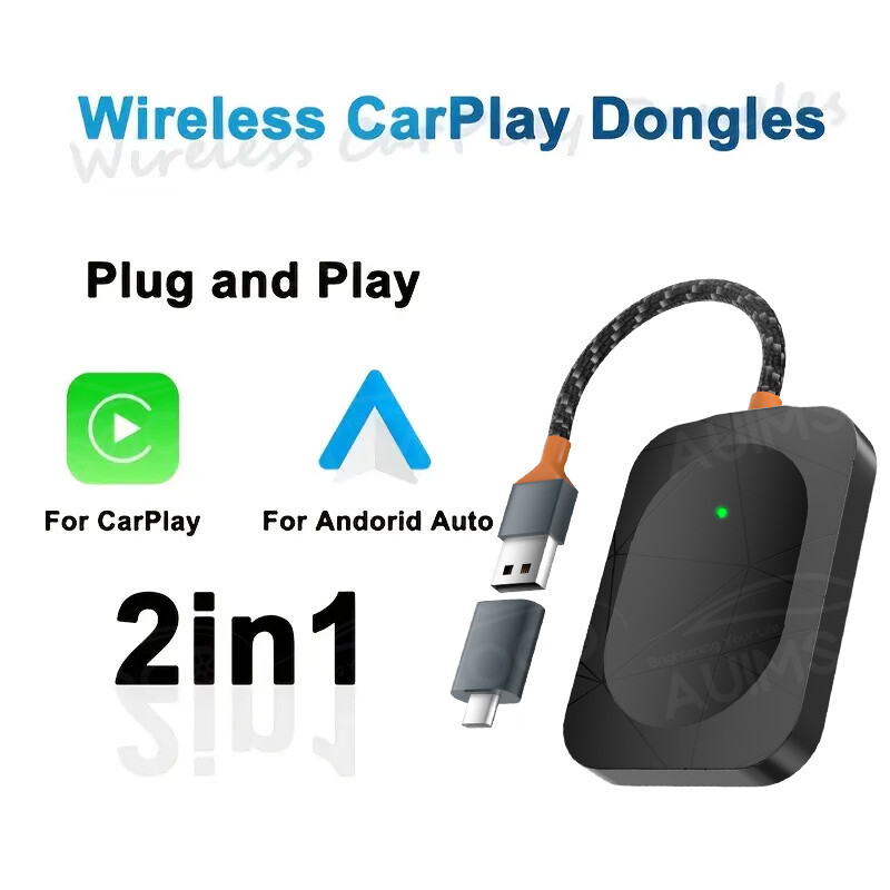 2in1 Wireless CarPlay Adapter Android Auto Car Auto Navigation Player USB Dongle