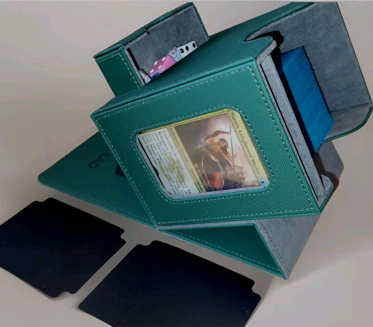 MTG Commander Deck Card Box Display Window Dice Drawer 100+ Double Sleeved Green