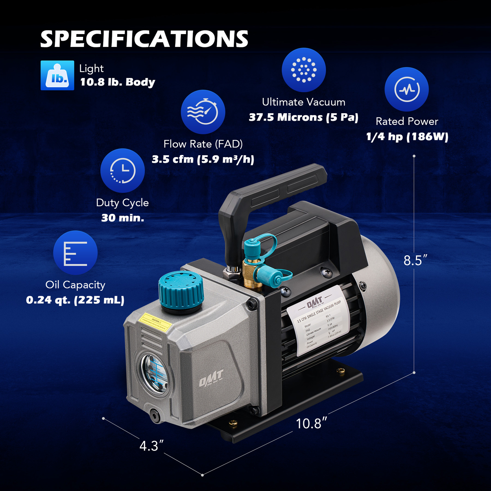 OMT Combo 3.5CFM 1/4 HP Air Vacuum Pump HVAC Refrigeration AC Manifold Gauge Set