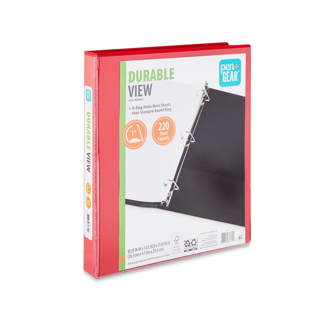 Pen+Gear Durable View 1" D-Ring Binder, White, 4 Count