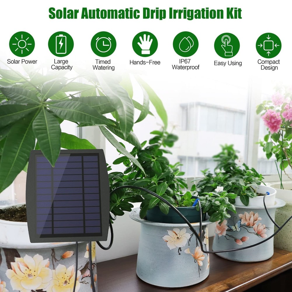Eco-Friendly Solar Automatic Drip Irrigation System - Supports 30 Pots, 12 Modes