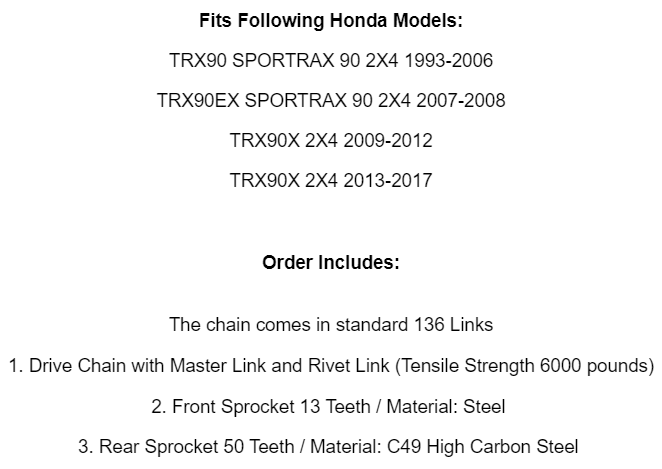 Drive Chain & Sprockets Kit for Honda TRX90 TRX90EX TRX90X 2X4 1993-2017