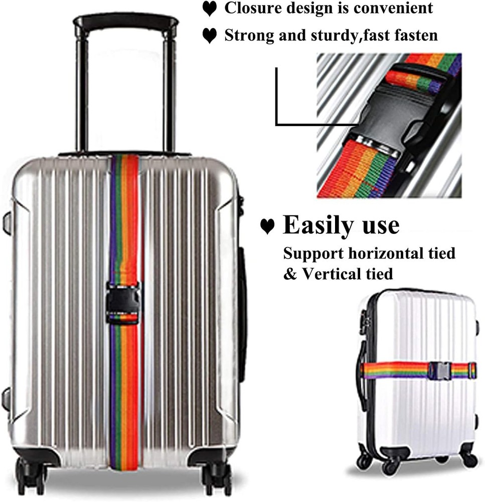 Quick Release Luggage Straps - 2 Pack Adjustable Rainbow Suitcase Belts