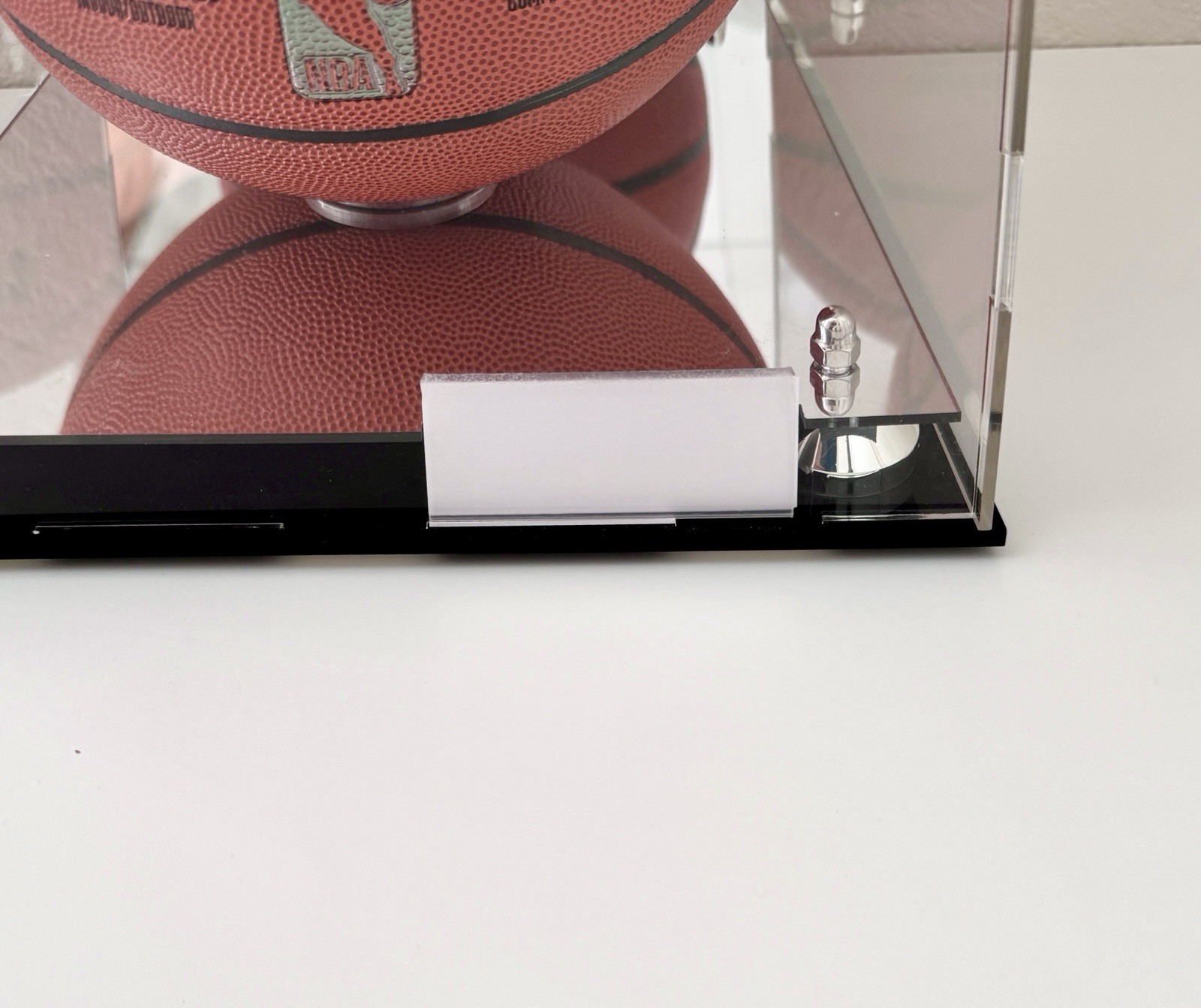 Basketball Display Case with Silver Cones, Mirror Base and Mirror Back
