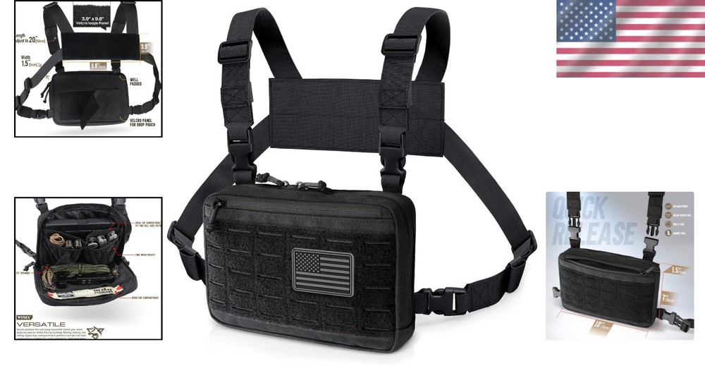 Adjustable Tactical Chest Pack with Padded Back - 5 Compartments for Essentials