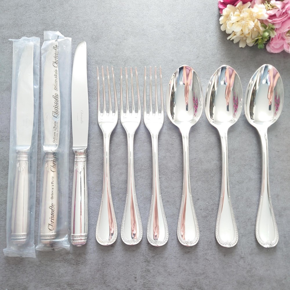 Christofle Malmaison 9pcs Silverplate Flatware Table Knife Fork Spoon Excellent