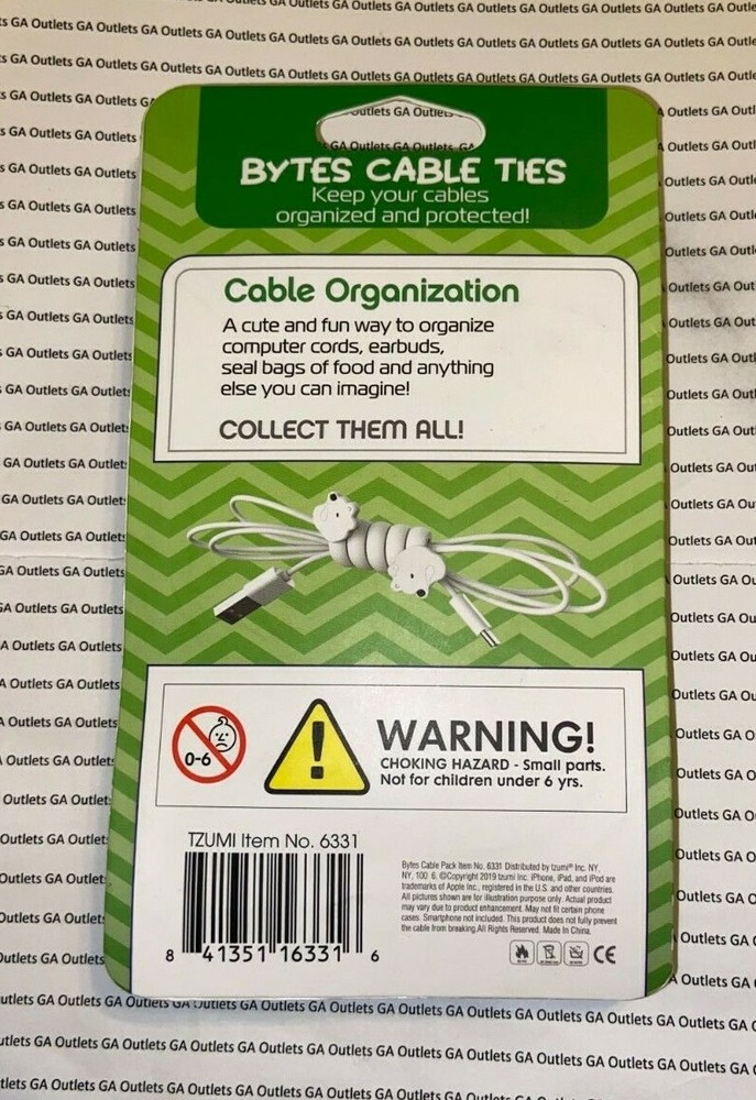 4 Pack Tzumi Bytes Cable Ties Animals