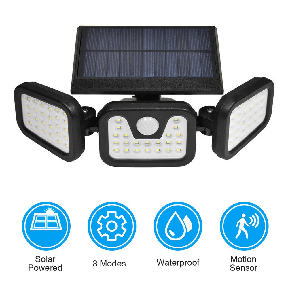 Solar Lamp Security Lights Motion Sensor 3 Head 6000LM Adjustable Flood Lights