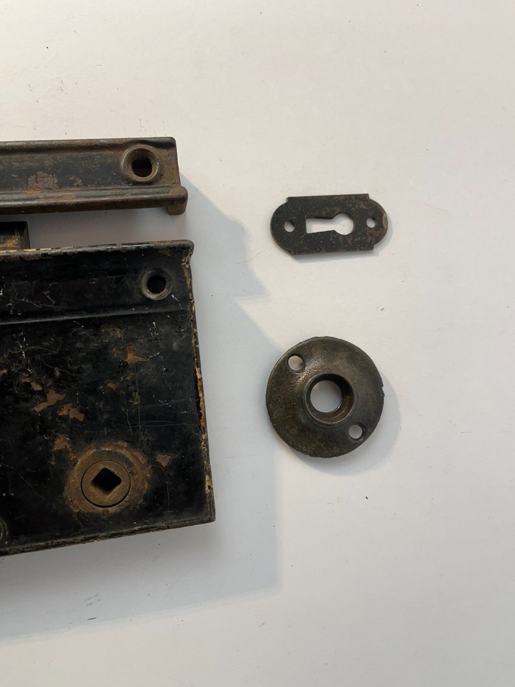 Vintage Mortise Lock Skeleton Key Catch Porcelain Knobs Spindle Escutcheon