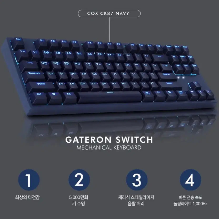 COX Gateon LED Mechanical Gaming Keyboard Cherry Red Switch Tenkeyless Navy