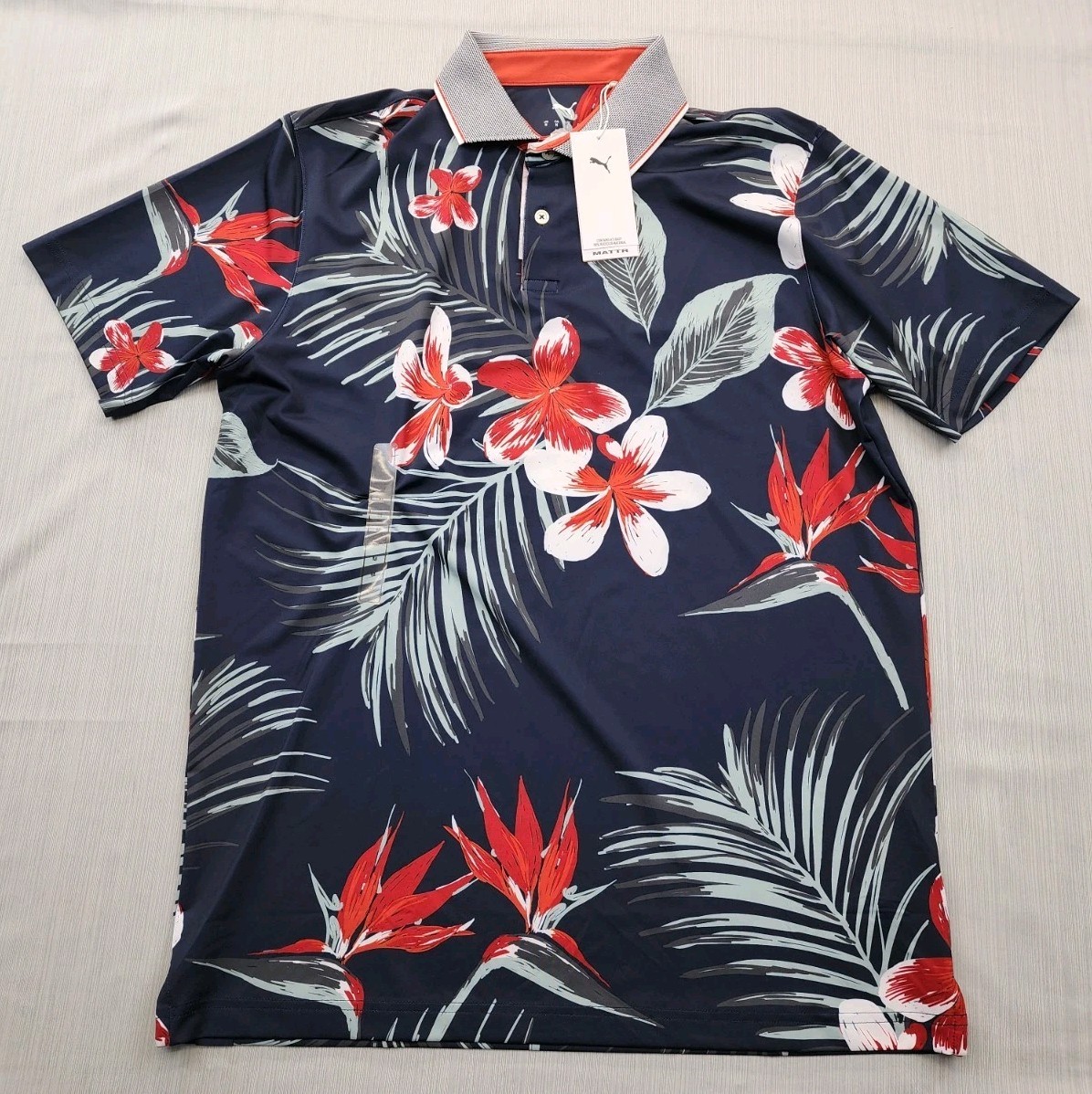 NEW Puma Golf MATTR Polo Shirt Mens Size Medium $80 Navy Floral Explosion
