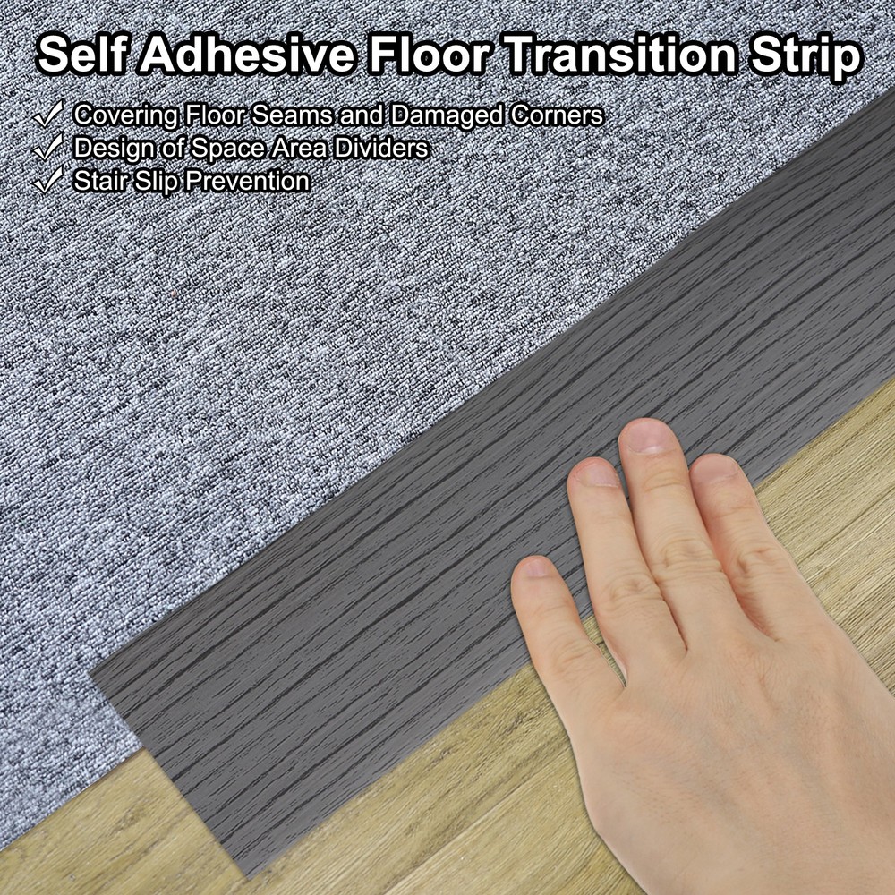 Self Adhesive Floor Transition Strip 10ftx3" Vinyl Divider Dark Gray Pattern