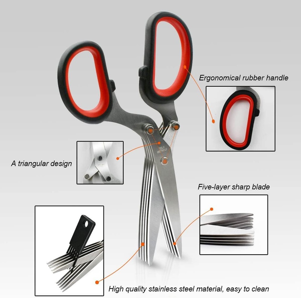5 Blade Herb Scissors Kitchen Herb Shears Cutter Multipurpose Cutting Shear with