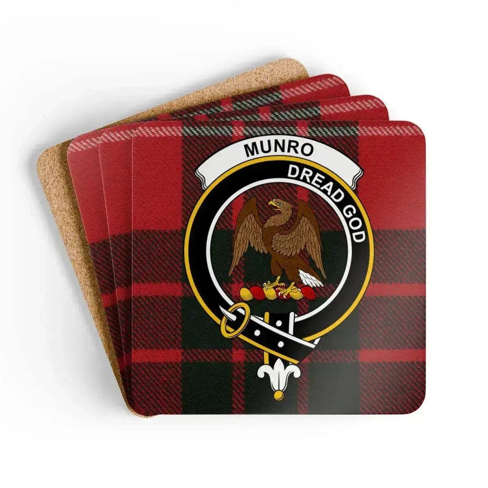Munro Clan Crest Plaid Pattern Dread God Coaster Set