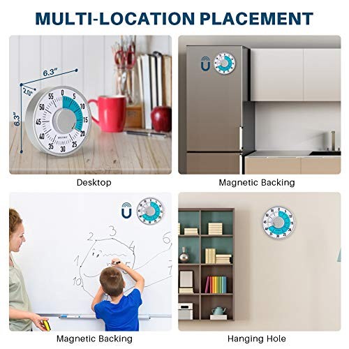 60-Minute Visual Timer 6-Inch Mechanical Countdown Timers for Teaching, Blue