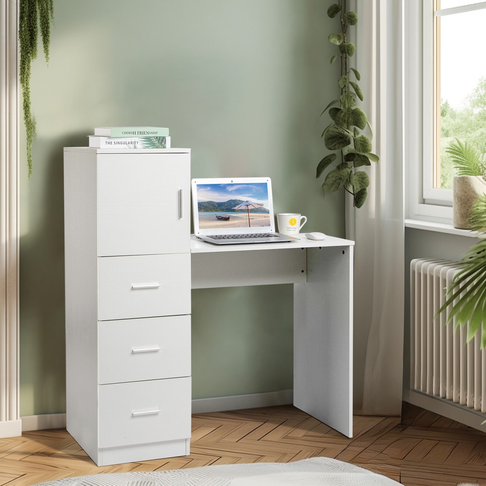 White embossed chipboard computer desk with 2 power sockets