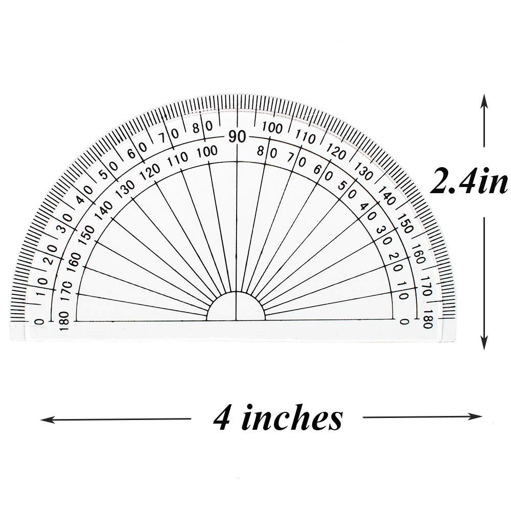 2 PCS Plastic Protractor 4 Inch Student Math Clear Protractors