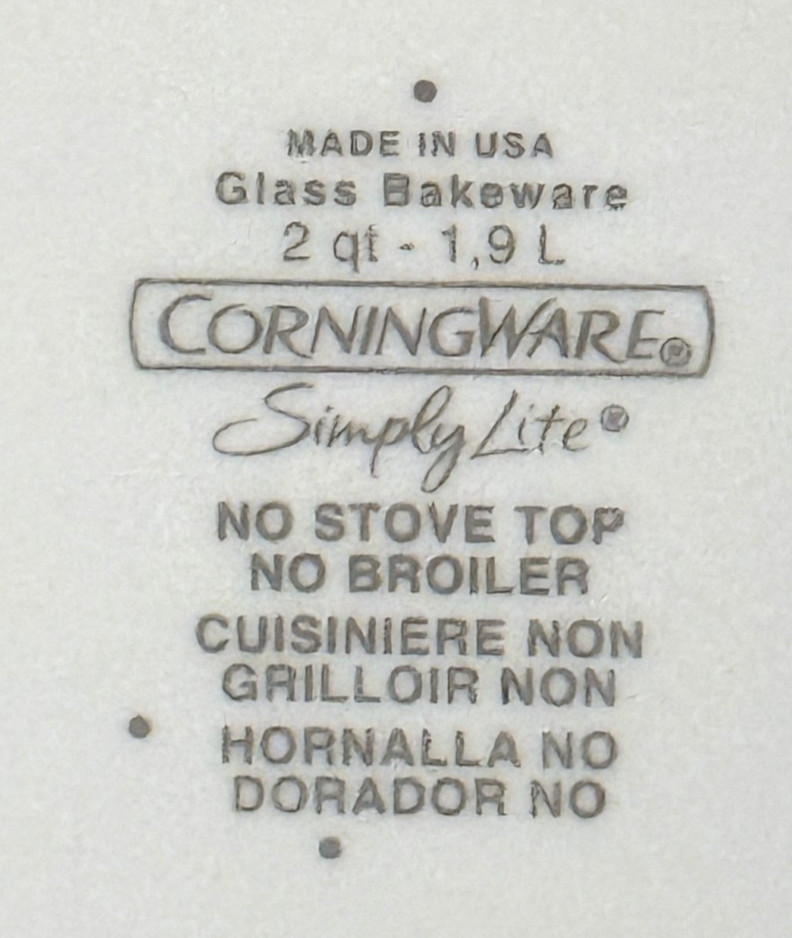 Vintage Corning Simply Lite 11" 2-Quart Rectangular Baking Dish White Glass