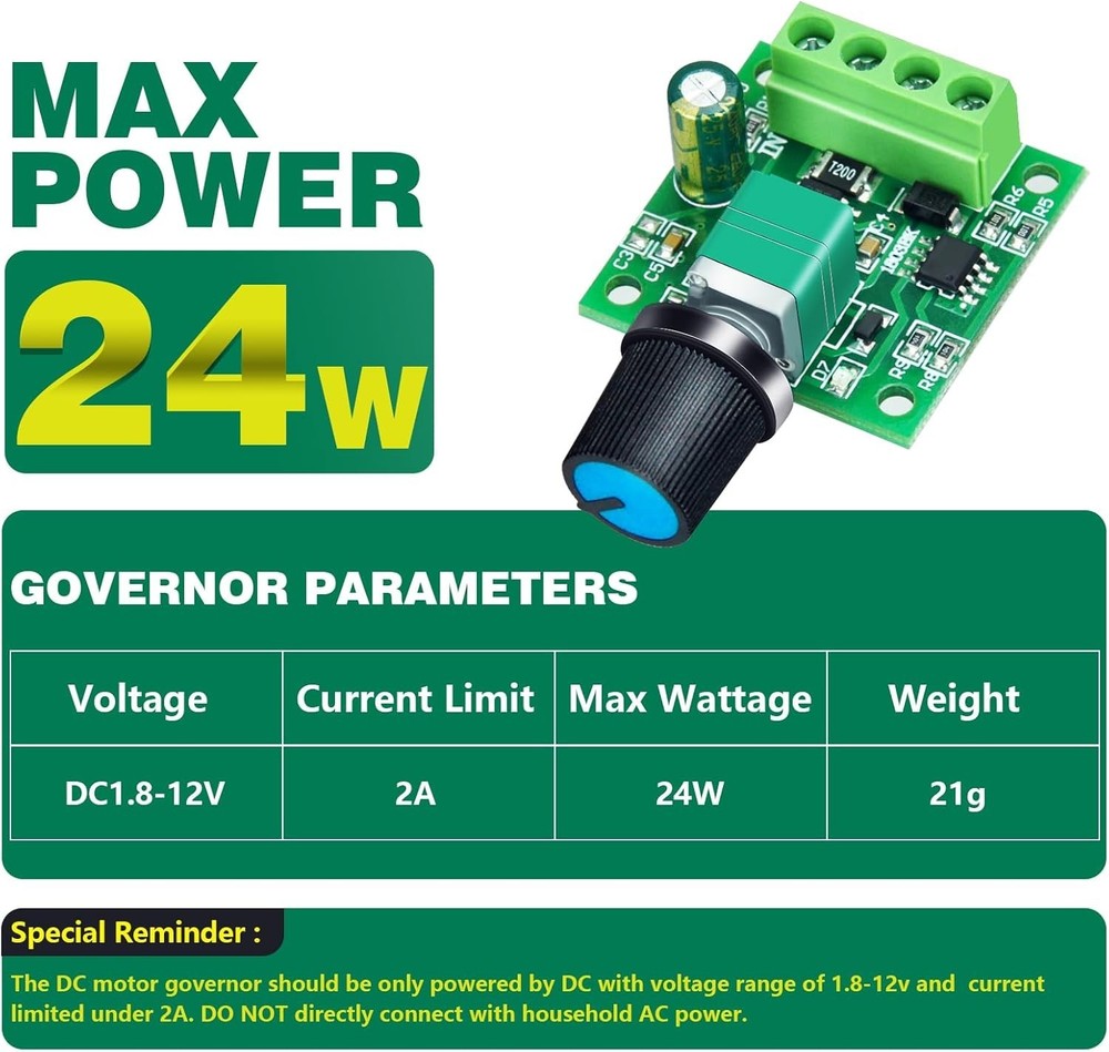 Mini PWM DC Motor Speed Controller 1.8V-12V 2A - Adjustable & Compact