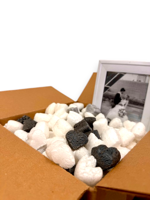 FunPak Packing Peanuts Black & White Heart Shape MiniPak, .6 cu ft Biodegradable