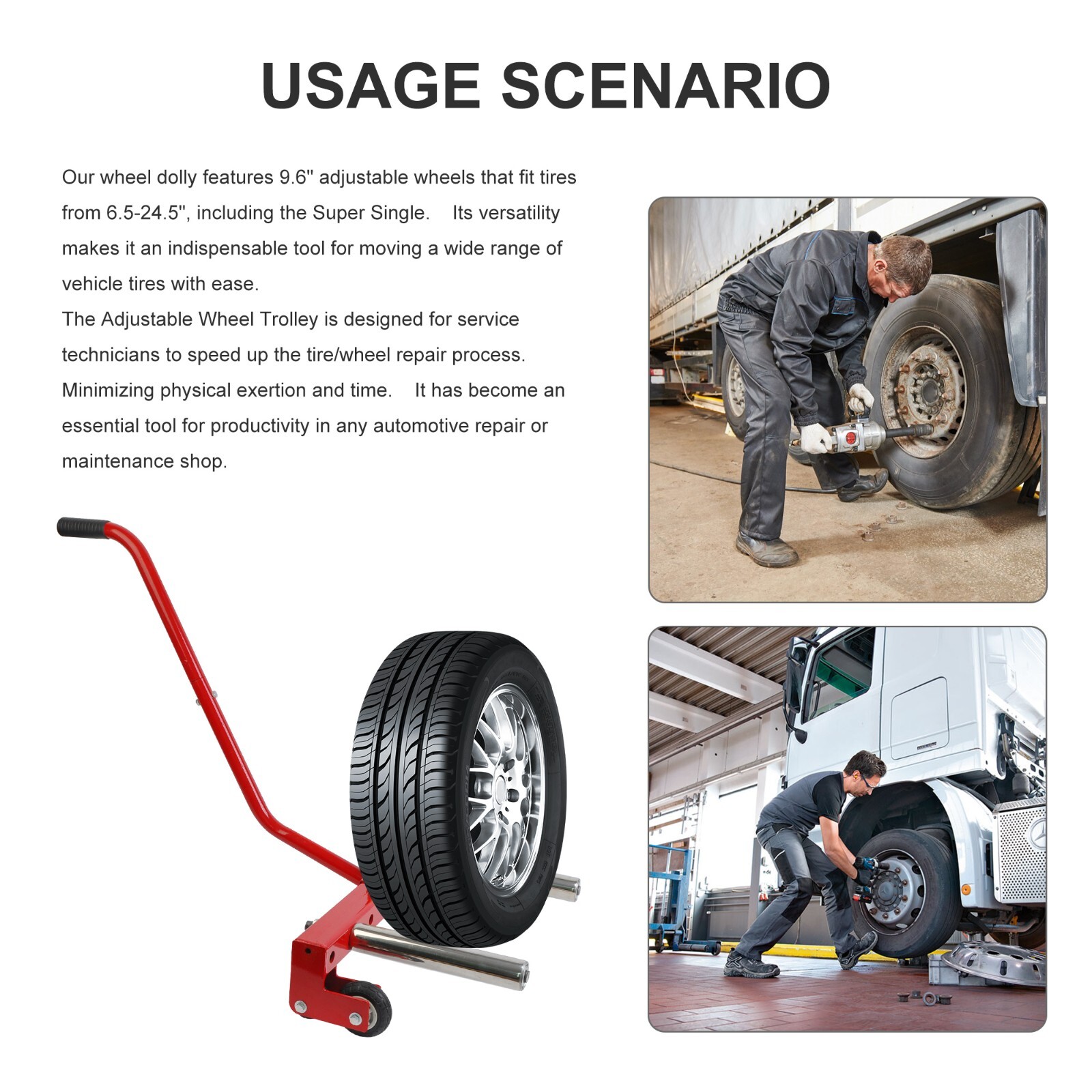 330 lbs Tires Lifter Adjustable Tire Wheel Dolly for 6.5 to 24.5 inches Tire