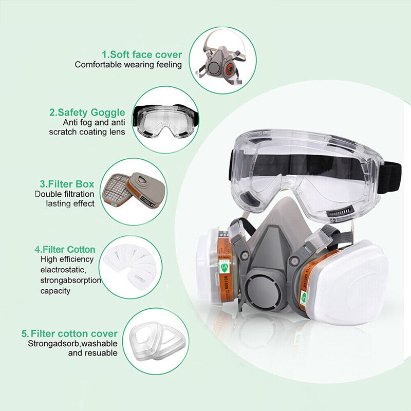 6200 Half Face 16 IN 1 Gas Mask Chemical Vapor Paint Spray Respirator + Filter