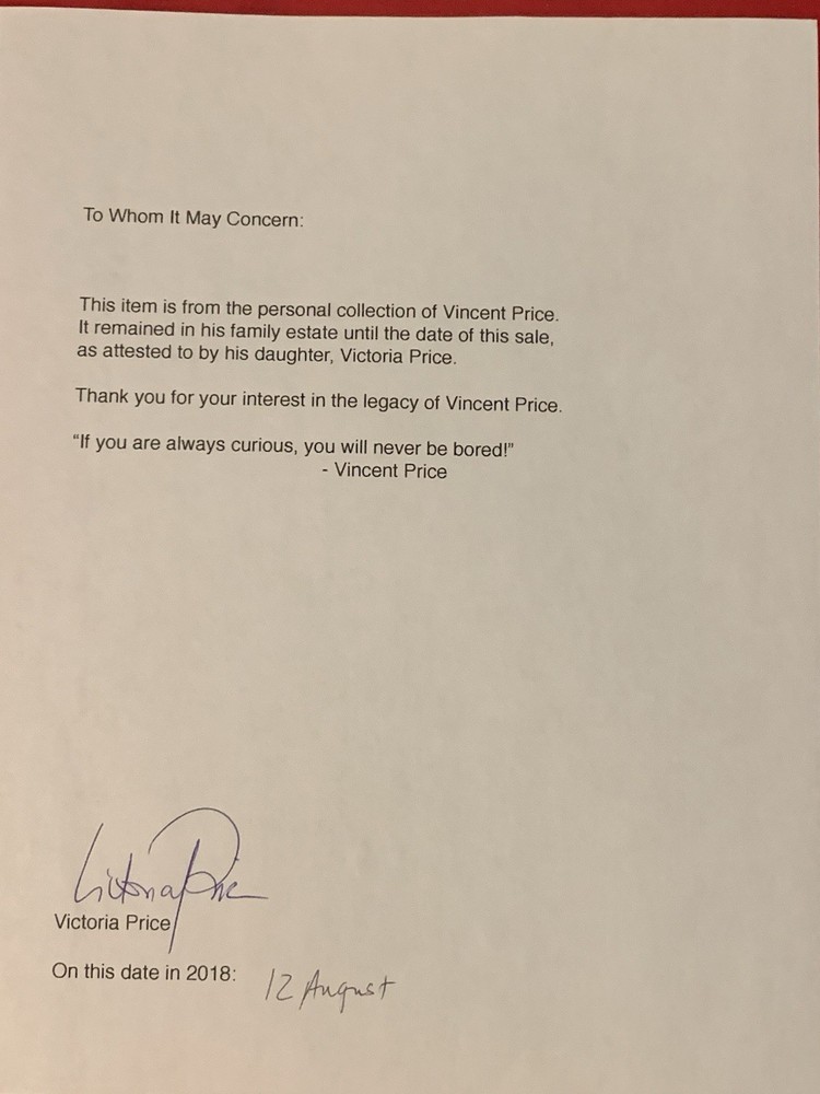 Vincent Price Estate Script For Academy Award Presentation 22i