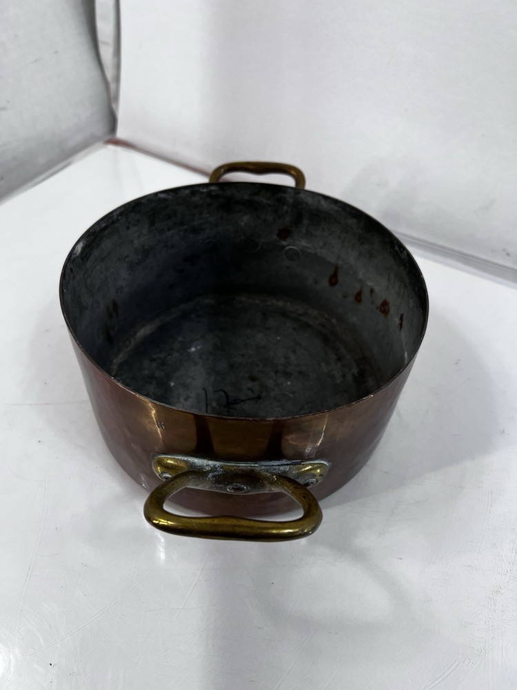 Vintage Solid Copper Stock Pot with Brass Handles Cookware 7x4”