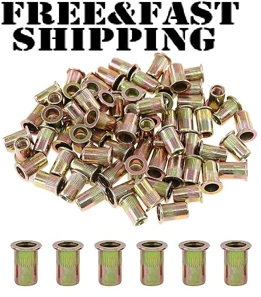 100 Pcs 5/16-18 UNC Carbon Steel Rivet Nut Flat Head Threaded Insert Nutsert SAE