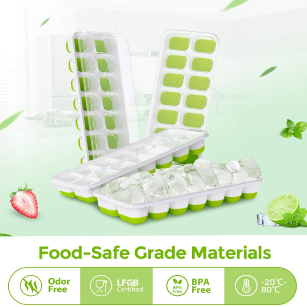 Ice Cube Trays with Lids 4 Pack Stackable Silicone Easy Release