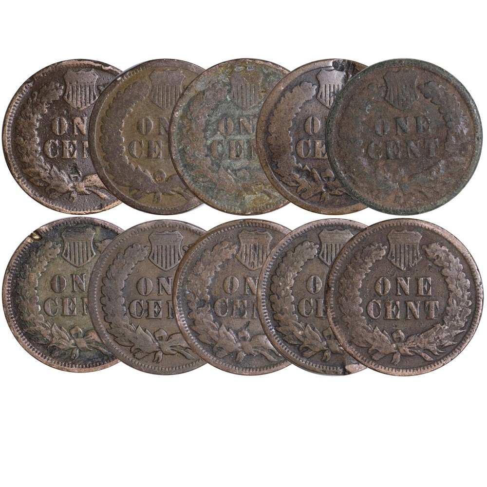 10 COIN LOT Indian Head Cent Pennies POOR - CULLS - JUNK - PROBLEM COINS