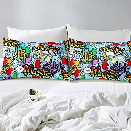 Hip Hop Comforter Set Size, Graffiti Style Down Comforter for Queen Pattern 1