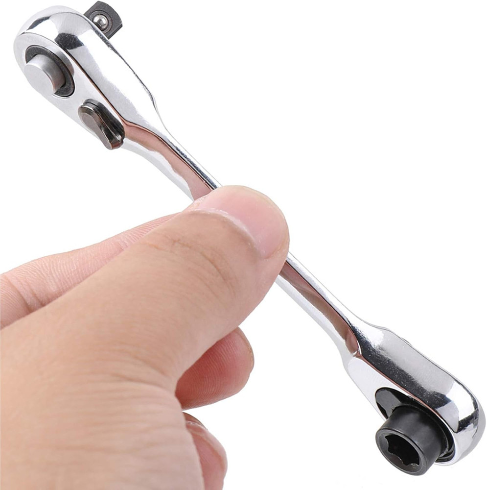 1/4" Mini Double Head Ratchet Wrench 72 Tooth Socket & Bit Driver Tool Silver