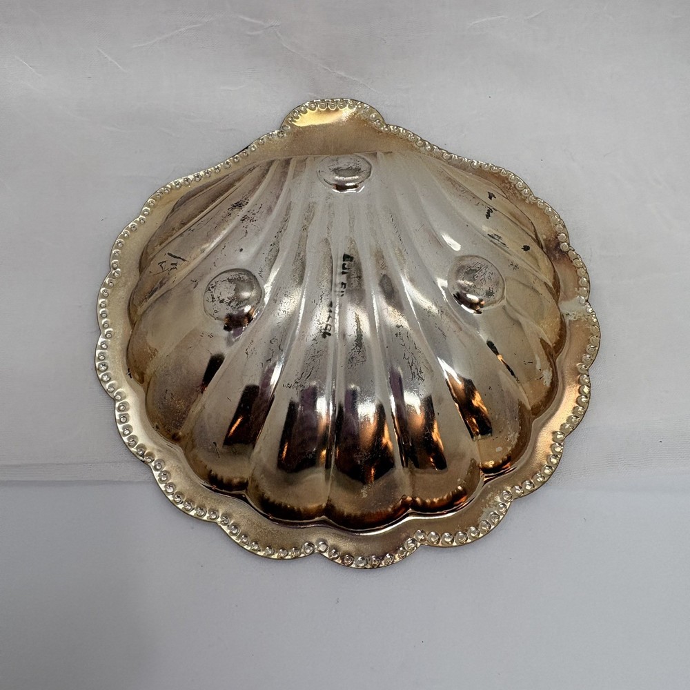 Vintage Silverplate Shell Butter Dish With Glass Insert