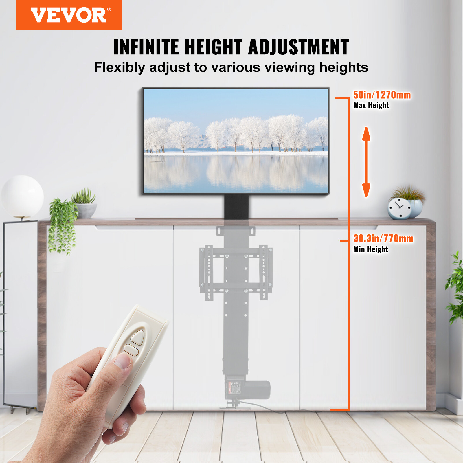 VEVOR 20" Motorized TV Lift Stand Bracket With Remote Controller For 28-32" TVs
