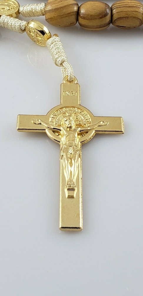 Medjugorje St Benedict LT BRWN Wooden Beads Catholic Rosary Handmade