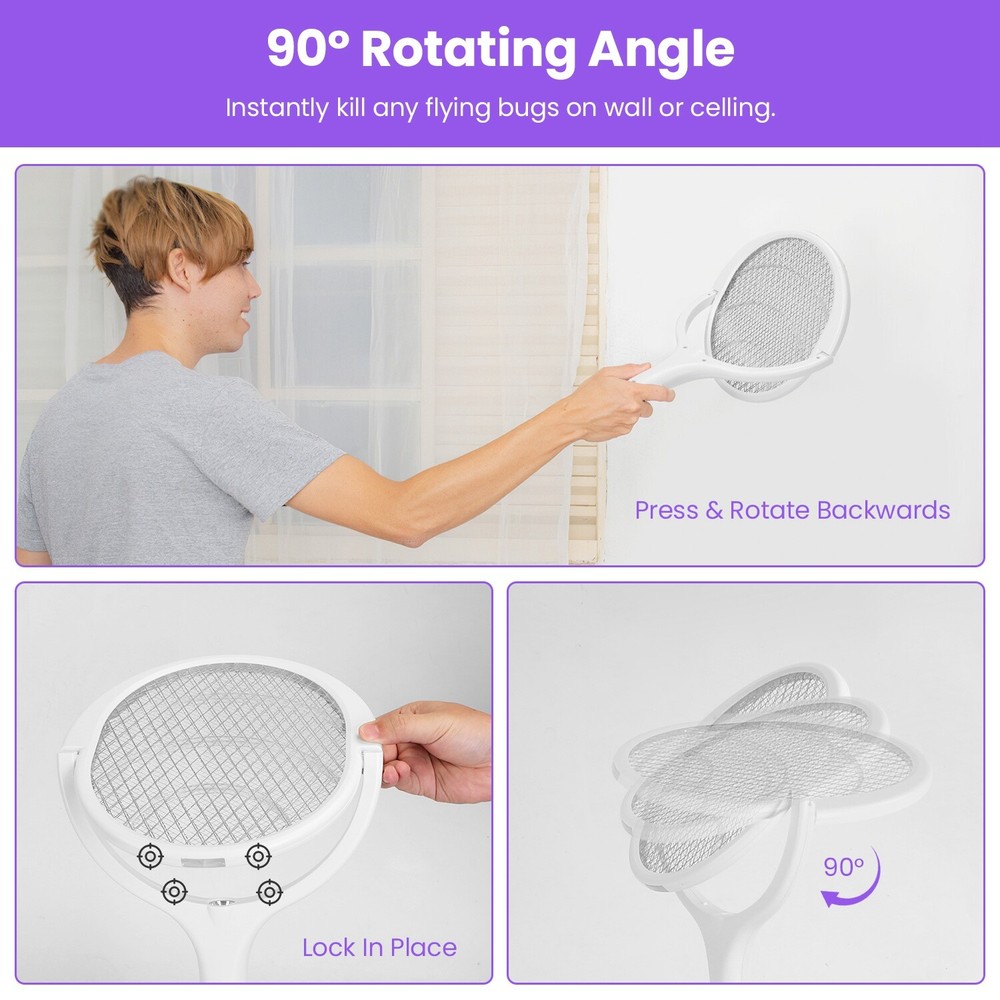 90º Rotating Electric Bug Zapper Racket Bug Zapper Mosquito Swatter Zapper Safe