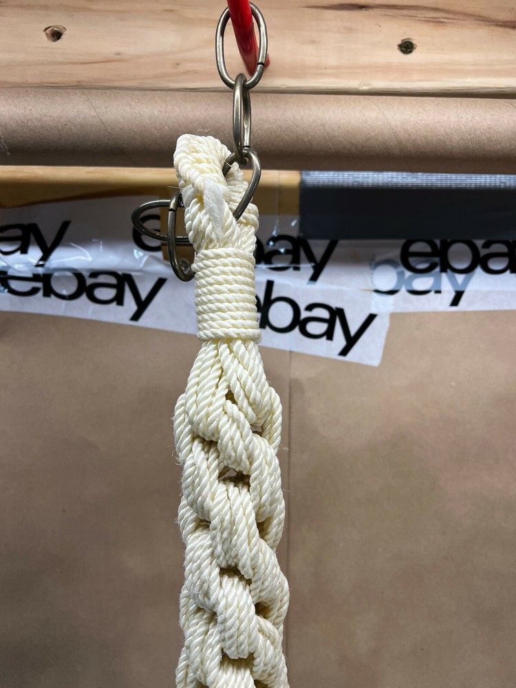 Vintage Macrame Hanging Planter with Orange Hand Painted Pot