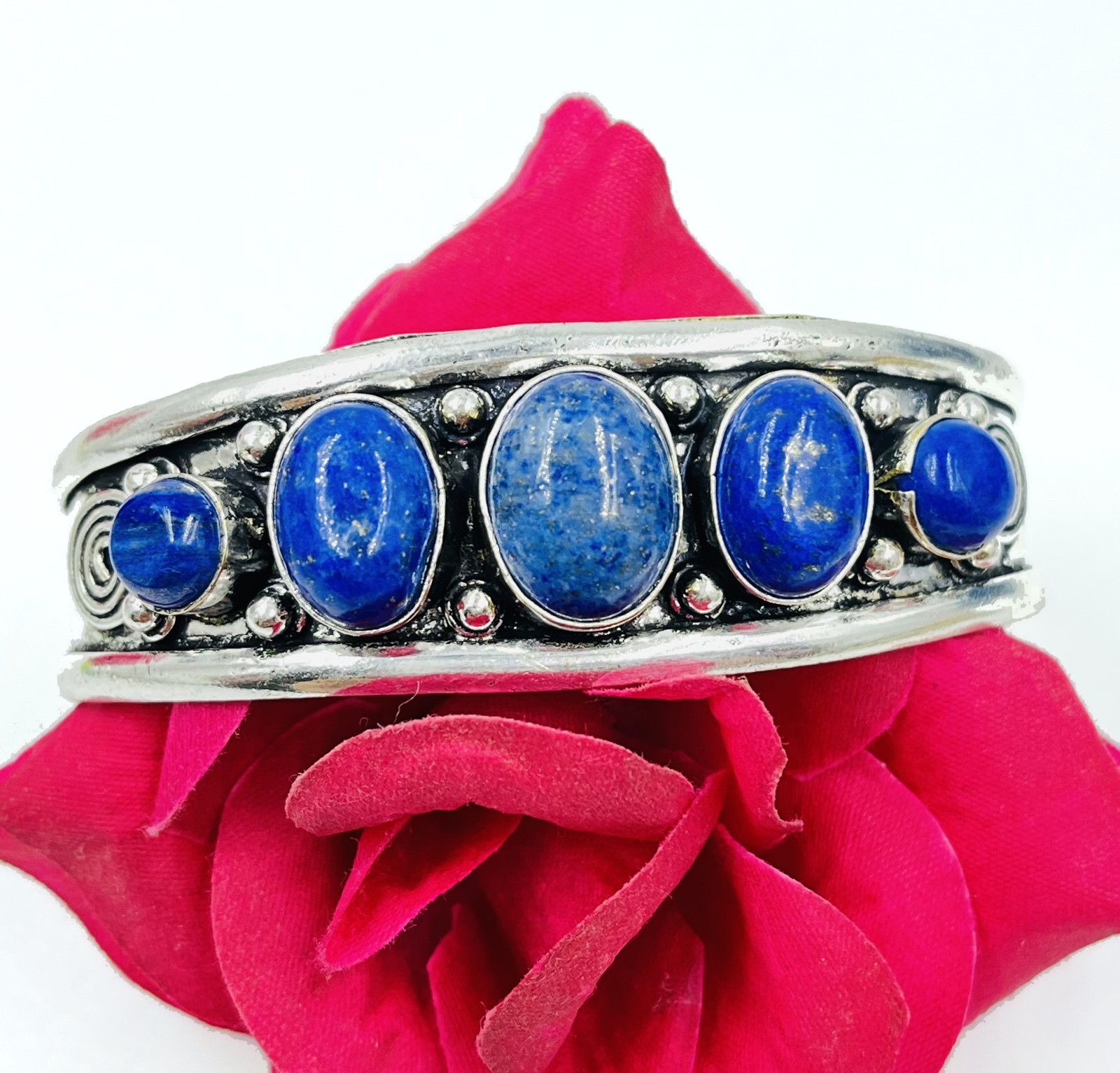 925 Sterling Silver Natural Lapis Lazuli Gemstone Jewelry Handmade Cuff Bracelet