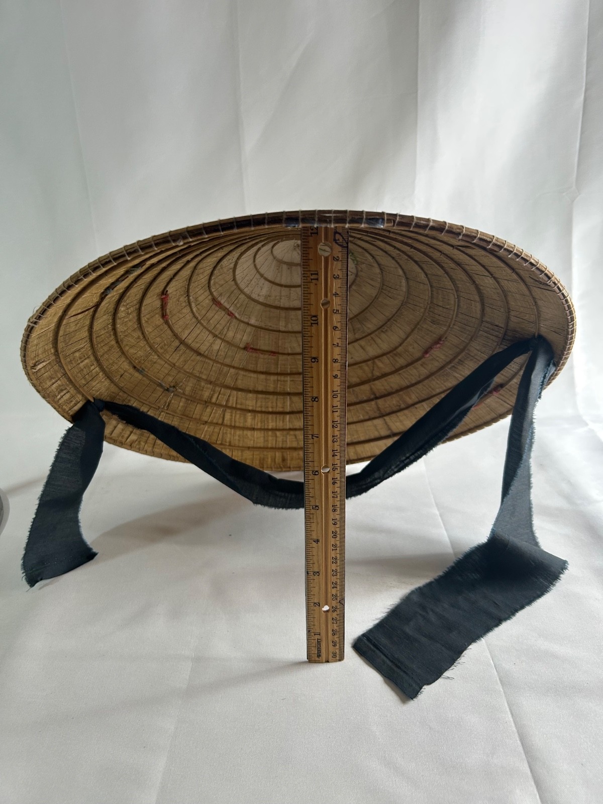 Asian Bamboo Straw Conical Coolie Sun, Fishing, Garden Hat with colored strap